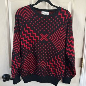 EZ Spirit Petite Sz Medium Red & Black Sweater Vintage 80s 90s Geometric